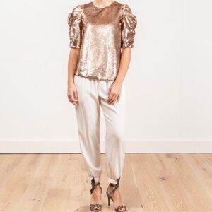 Ulla Johnson Rae Rose Gold Metallic Sequin Top Blouse